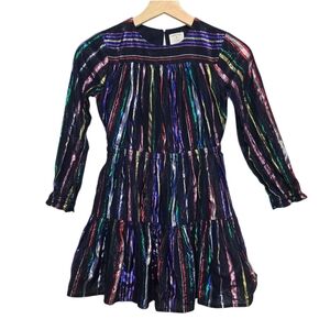Crewcuts Girls' puff-sleeve dress in metallic rainbow stripe